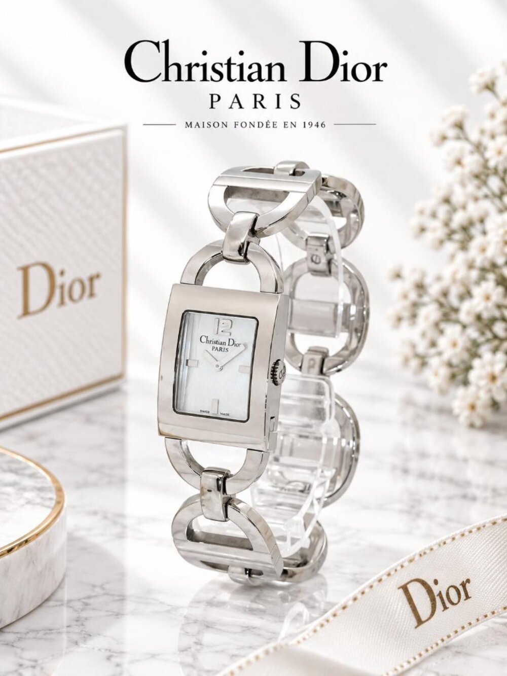 Authentic Christian Dior Malice Silver Logo Link Ladies Luxury Watch